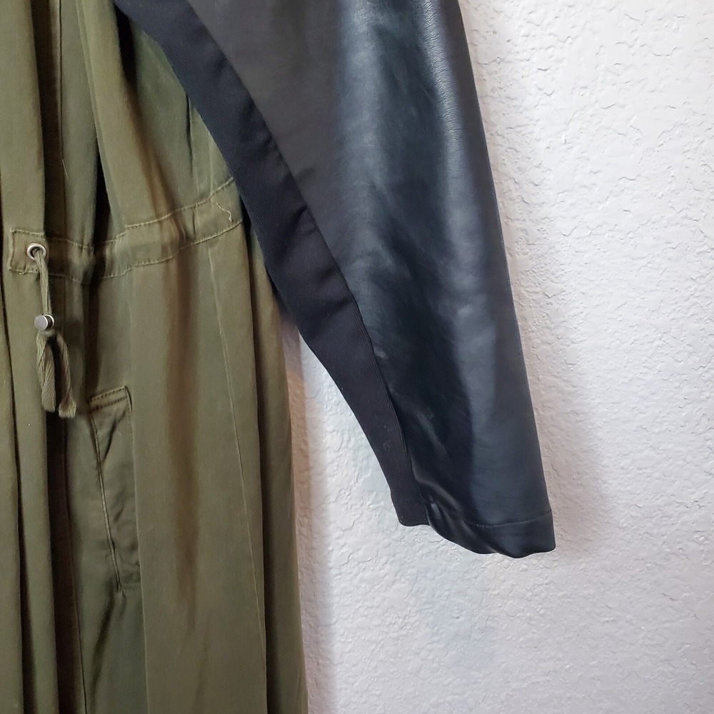 Torrid Anorak Jacket Twill Fabric Faux Leather Sleeves Dark Green Black Sz 3XL - Picture 5 of 16